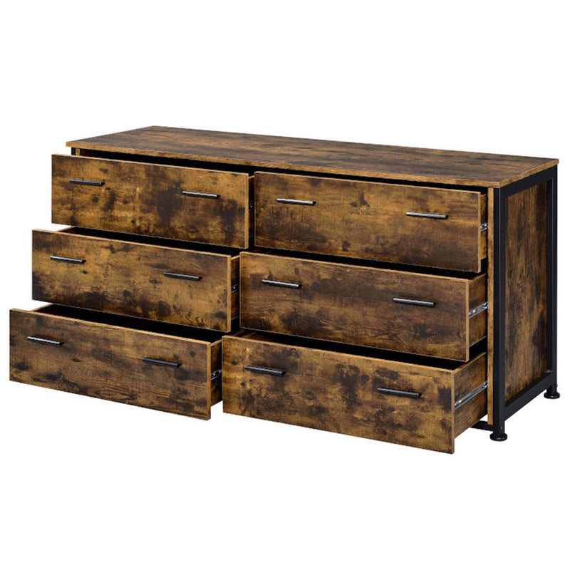Juvanth 6 Drawers Dresser, Rustic Oak & Black Finish Acme