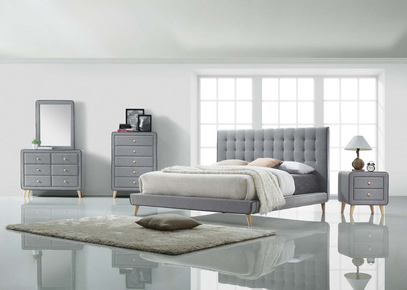 Valda 6 Drawers  Dresser, Light Gray Fabric Acme