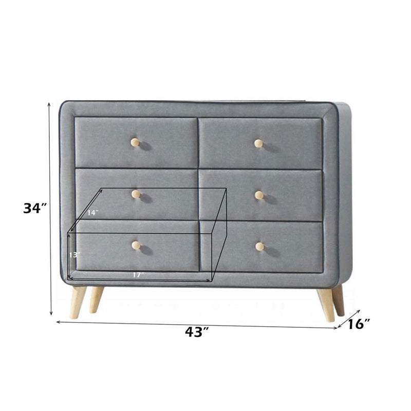 Valda 6 Drawers  Dresser, Light Gray Fabric Acme