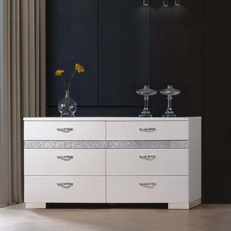 Naima II 8 Drawers  Dresser, White High Gloss Finish Acme