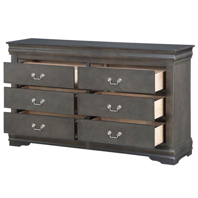 Louis Philippe 6 Drawers  Dresser, Dark Gray Finish Acme