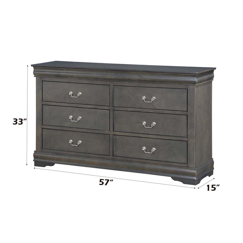 Louis Philippe 6 Drawers  Dresser, Dark Gray Finish Acme