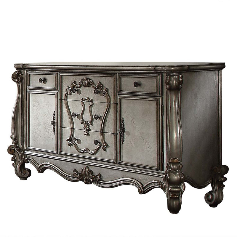 Versailles 5 Drawers & 2 Doors  Dresser, Antique Platinum Finish Acme