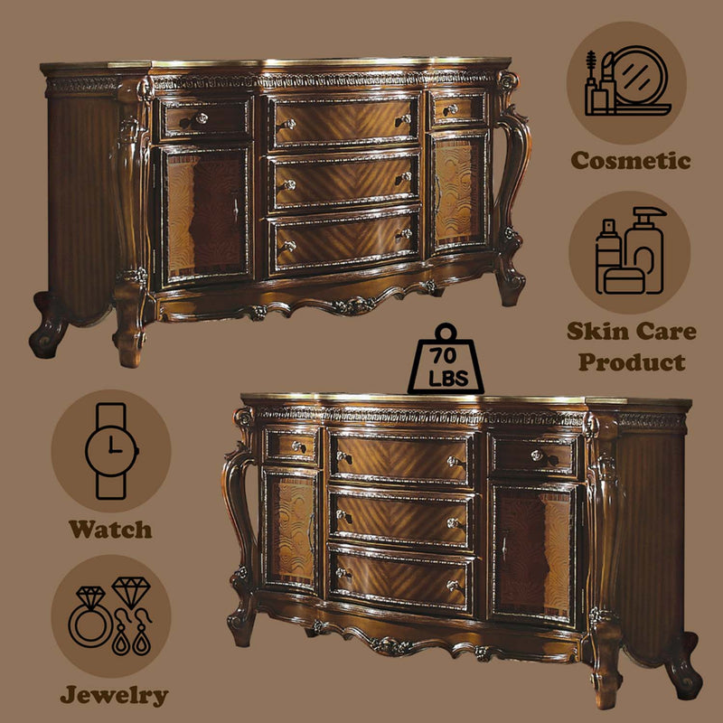 Picardy 5 Drawers & 2 Doors  Dresser, Honey Oak Finish Acme