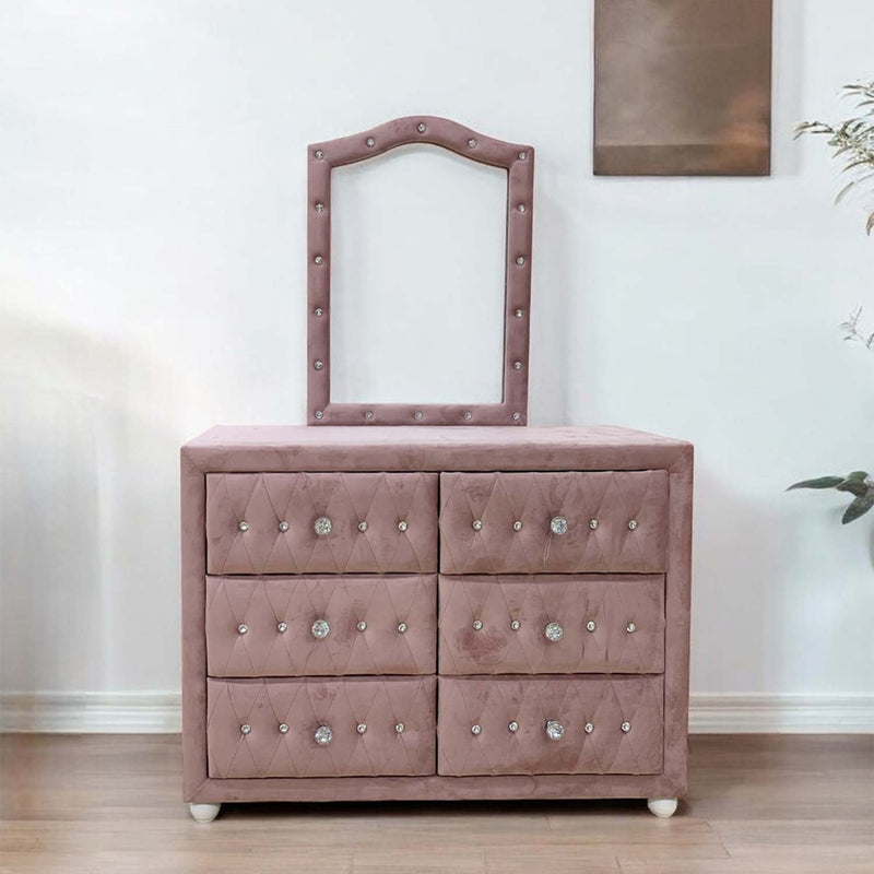 Reggie 6 Drawers  Dresser, Pink Fabric Acme
