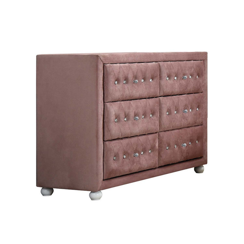 Reggie 6 Drawers  Dresser, Pink Fabric Acme