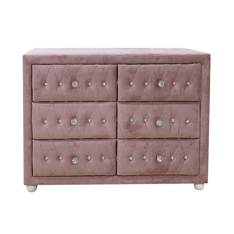 Reggie 6 Drawers  Dresser, Pink Fabric Acme