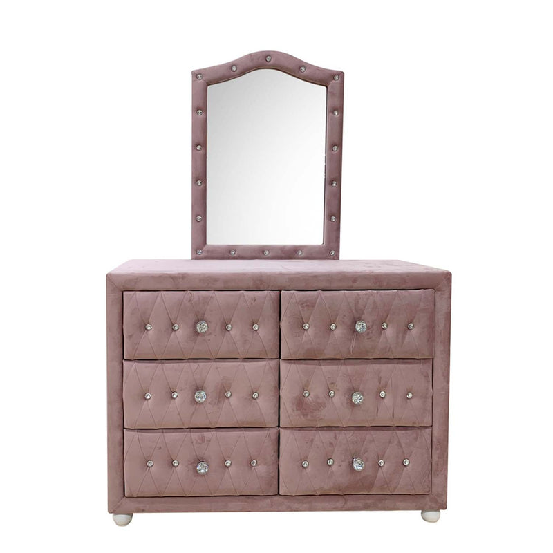 Reggie 6 Drawers  Dresser, Pink Fabric Acme