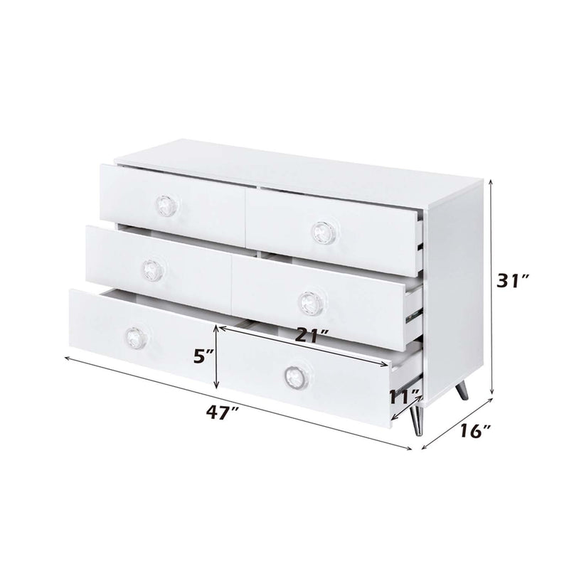 Perse 6 Drawers  Dresser, White Finish Acme