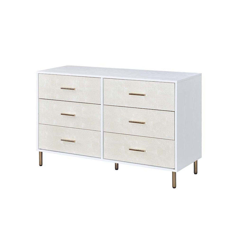 Myles 6 Drawers  Dresser, White, Champagne & Gold Finish Acme