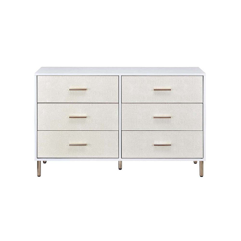 Myles 6 Drawers  Dresser, White, Champagne & Gold Finish Acme