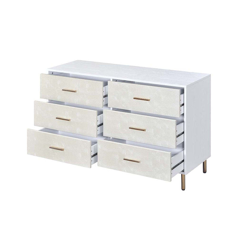 Myles 6 Drawers  Dresser, White, Champagne & Gold Finish Acme