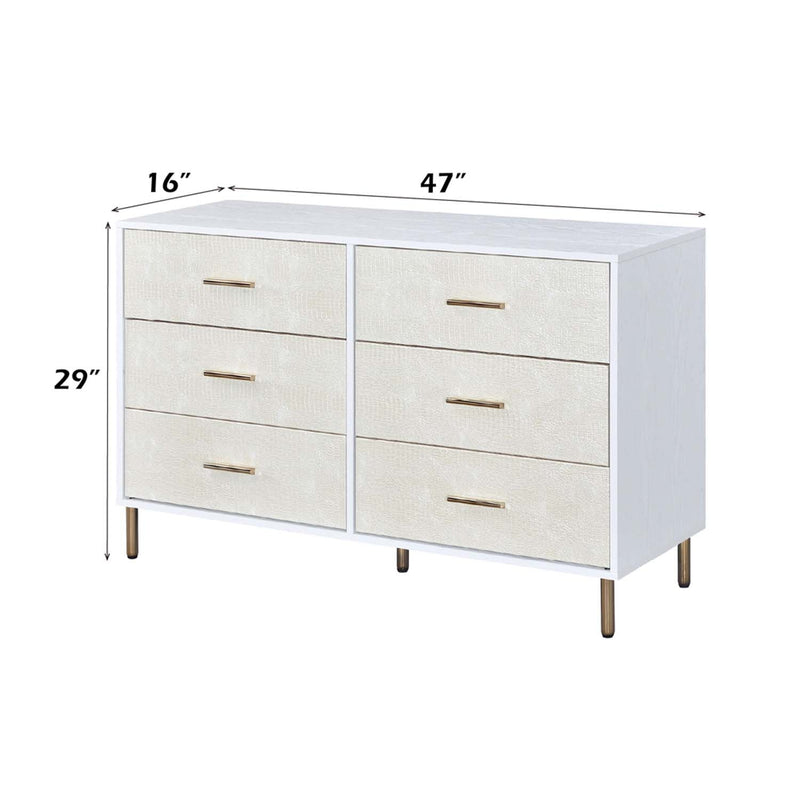 Myles 6 Drawers  Dresser, White, Champagne & Gold Finish Acme