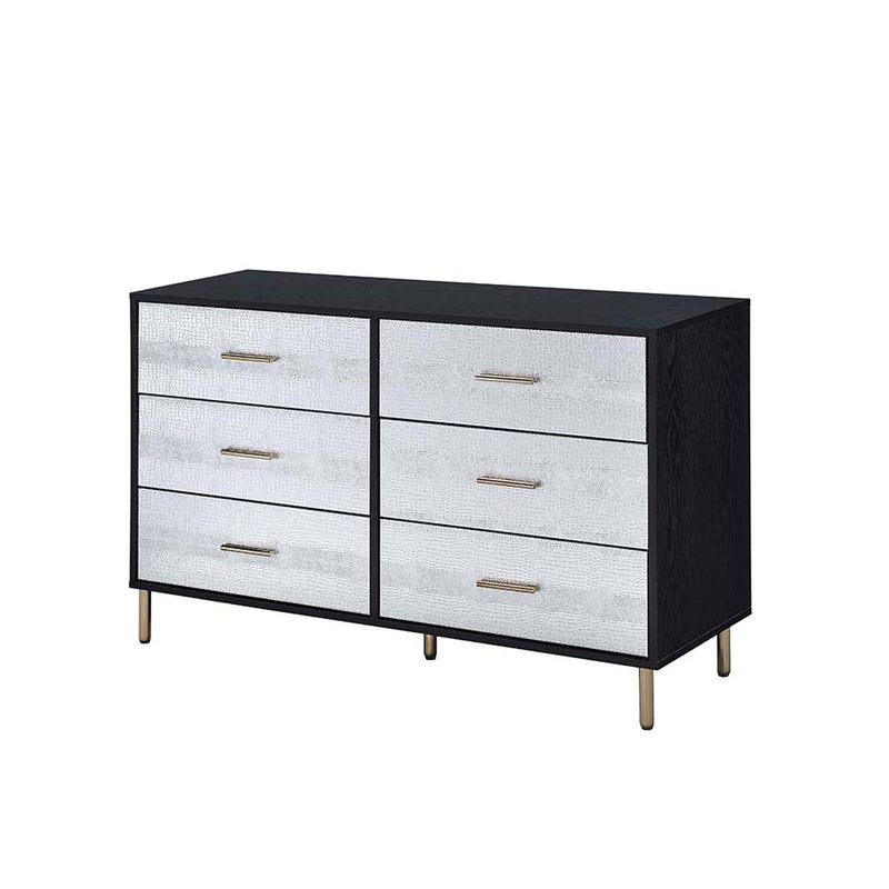 Myles 6 Drawers  Dresser, Black, Silver & Gold Finish Acme