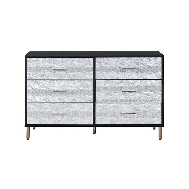 Myles 6 Drawers  Dresser, Black, Silver & Gold Finish Acme