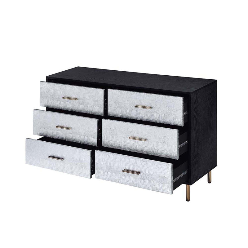 Myles 6 Drawers  Dresser, Black, Silver & Gold Finish Acme