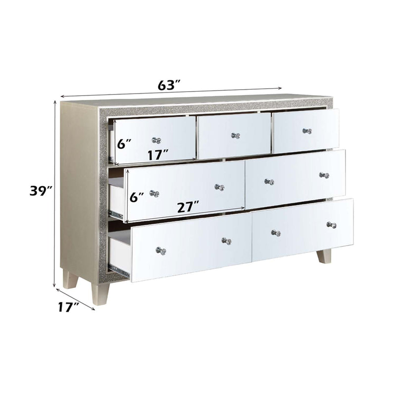 Sliverfluff 7 Drawers Dresser, Mirrored & Champagne Finish Acme
