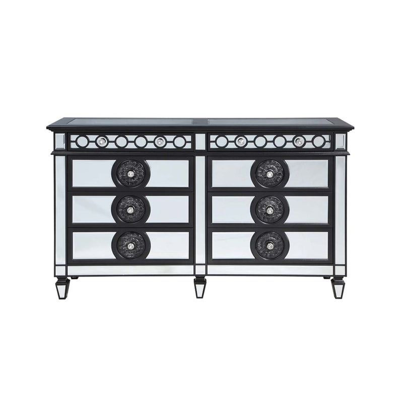 Varian II 8 Drawers  Dresser, Mirrored, Black & Sliver Finish Acme