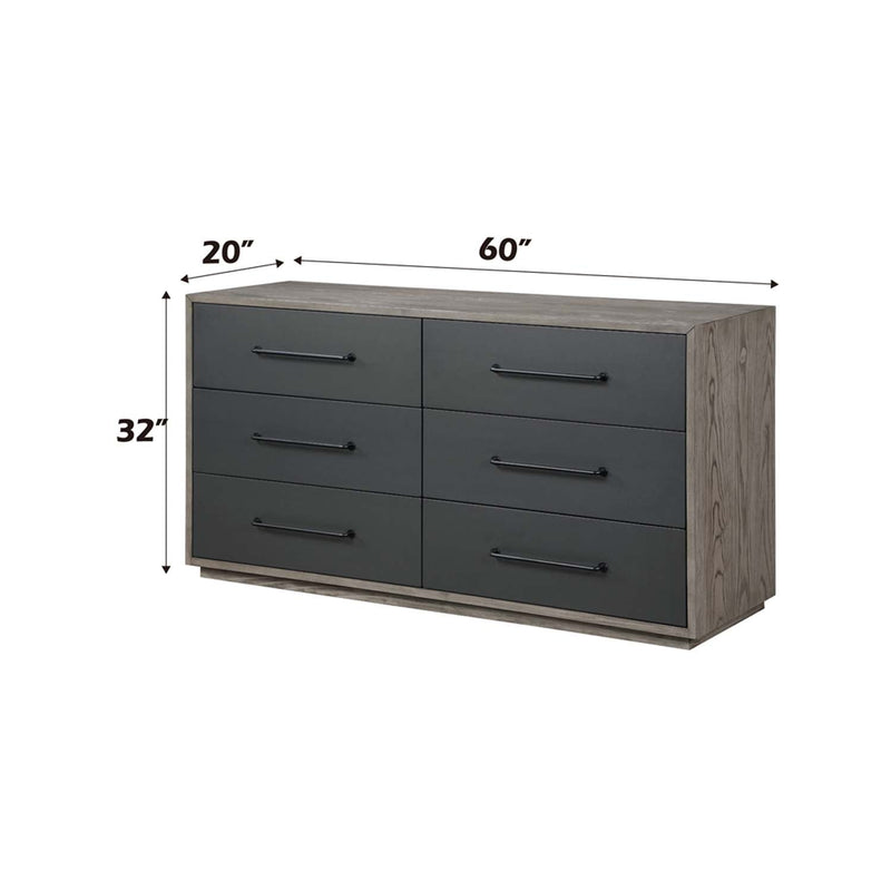 Estevon 6 Drawers  Dresser, Gray Oak Finish Acme