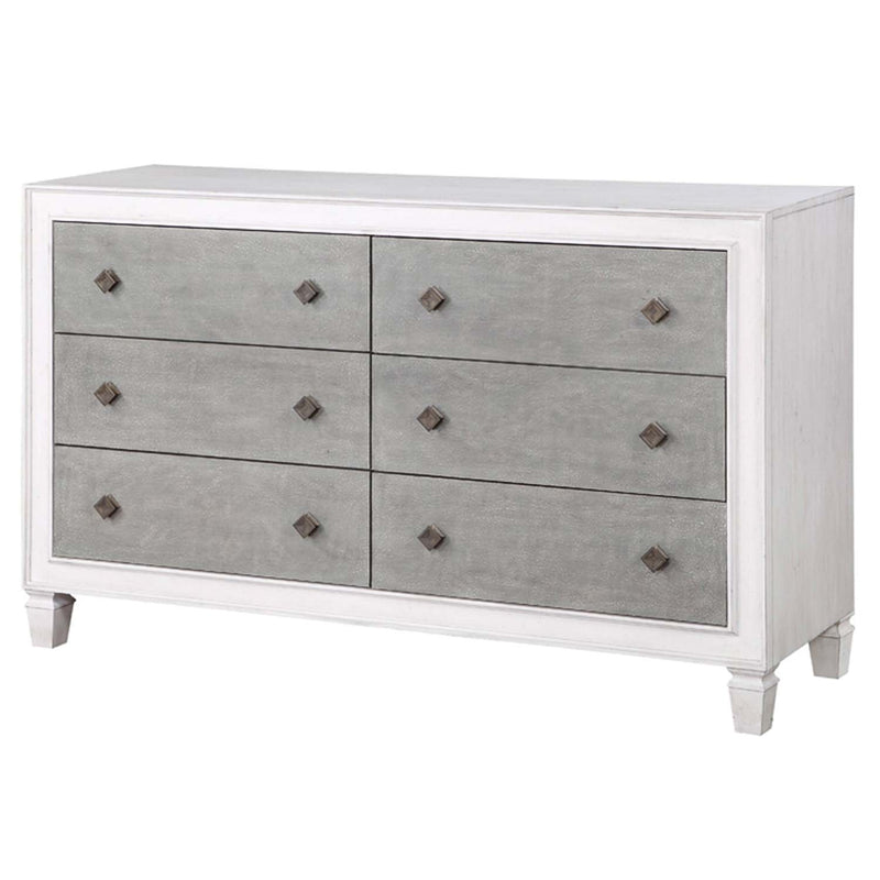 Katia 6 Drawers  Dresser, Rustic Gray & Weathered White Finish Acme