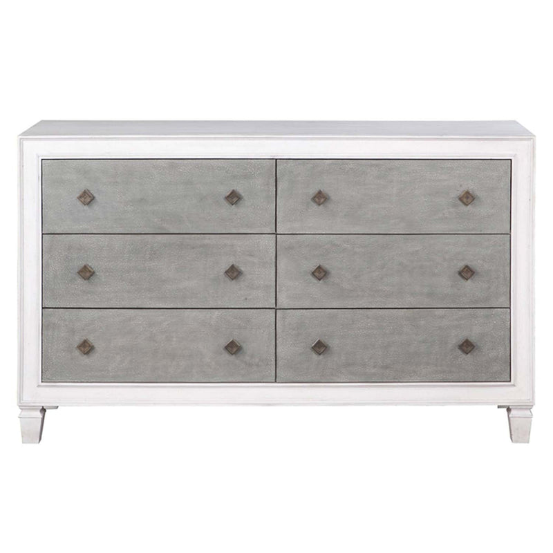 Katia 6 Drawers  Dresser, Rustic Gray & Weathered White Finish Acme