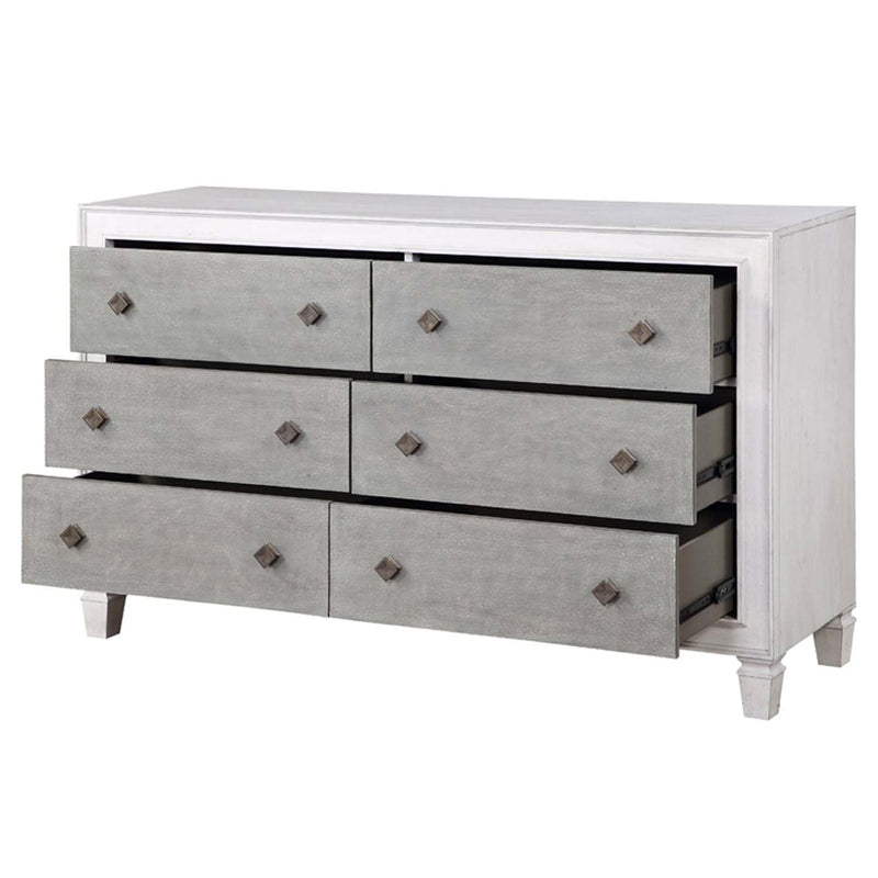 Katia 6 Drawers  Dresser, Rustic Gray & Weathered White Finish Acme