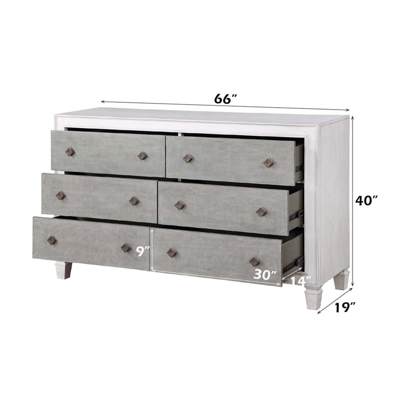 Katia 6 Drawers  Dresser, Rustic Gray & Weathered White Finish Acme