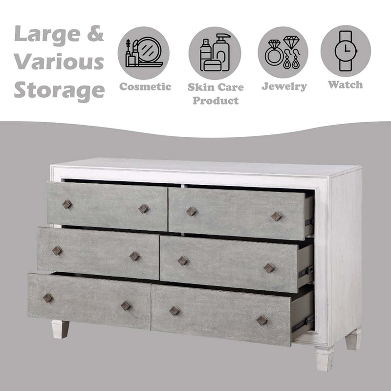 Katia 6 Drawers  Dresser, Rustic Gray & Weathered White Finish Acme