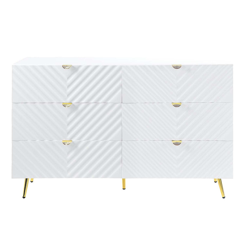 Gaines 6 Drawers  Dresser, White High Gloss Finish Acme