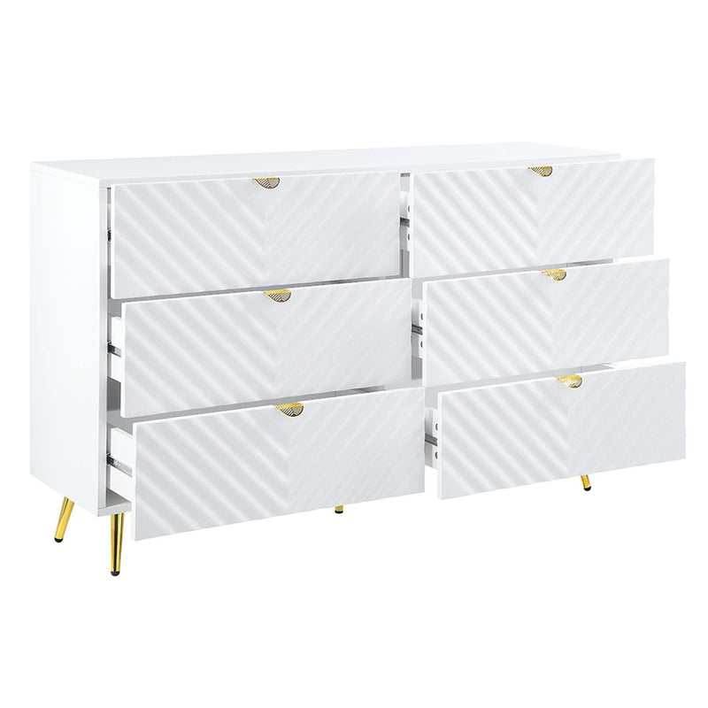 Gaines 6 Drawers  Dresser, White High Gloss Finish Acme