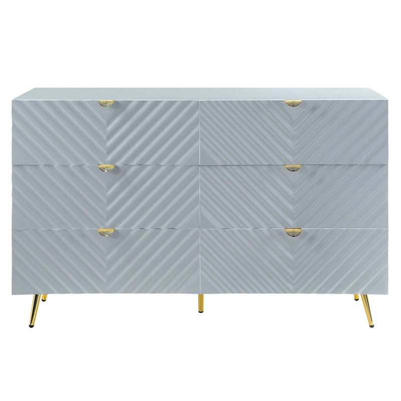 Gaines 6 Drawers  Dresser, Gray High Gloss Finish Acme