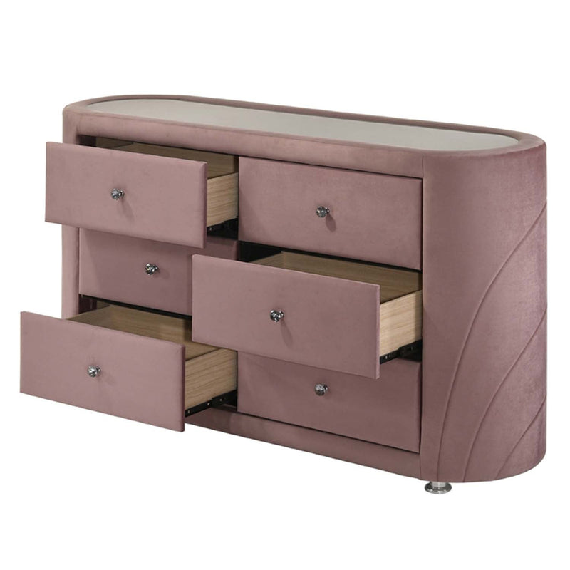 Salonia 6 Drawers  Dresser, Pink Velvet Acme