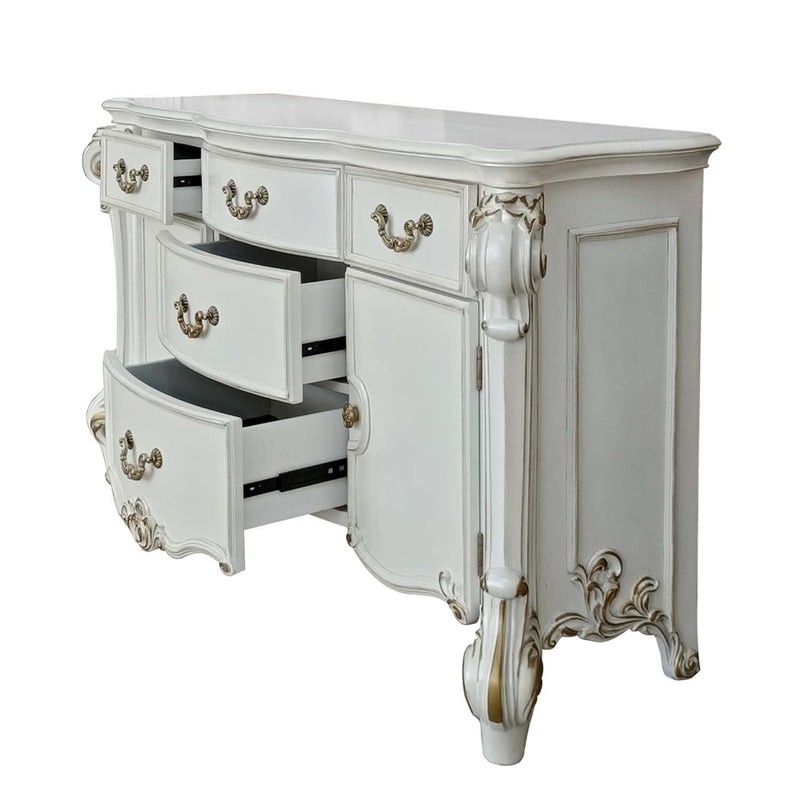 Vendome 5 Drawers & 2 Door Dresser, Antique Pearl Finish Acme