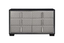 Nicola 6 Drawers  Dresser, Silver Faux Leather & Black Finish Acme