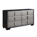 Nicola 6 Drawers  Dresser, Silver Faux Leather & Black Finish Acme