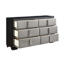 Nicola 6 Drawers  Dresser, Silver Faux Leather & Black Finish Acme