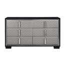 Nicola 6 Drawers  Dresser, Silver Faux Leather & Black Finish Acme