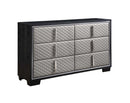 Nicola 6 Drawers  Dresser, Silver Faux Leather & Black Finish Acme