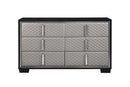 Nicola 6 Drawers  Dresser, Silver Faux Leather & Black Finish Acme