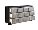Nicola 6 Drawers  Dresser, Silver Faux Leather & Black Finish Acme