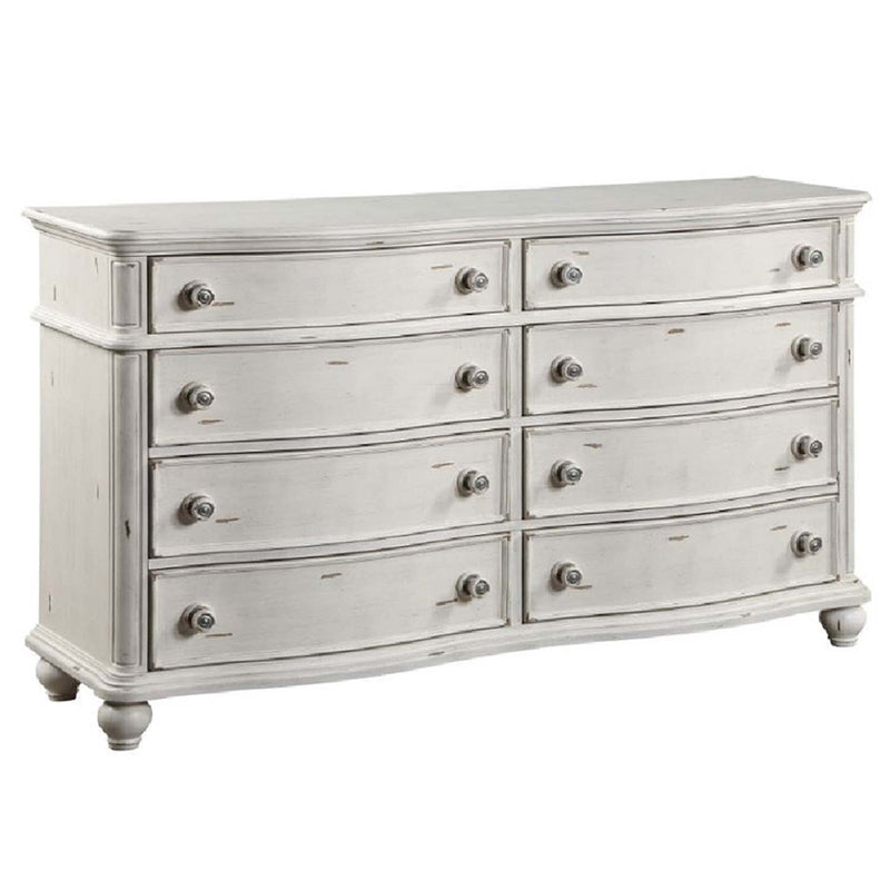 Jaqueline 8 Drawers  Dresser, Antique White Finish Acme