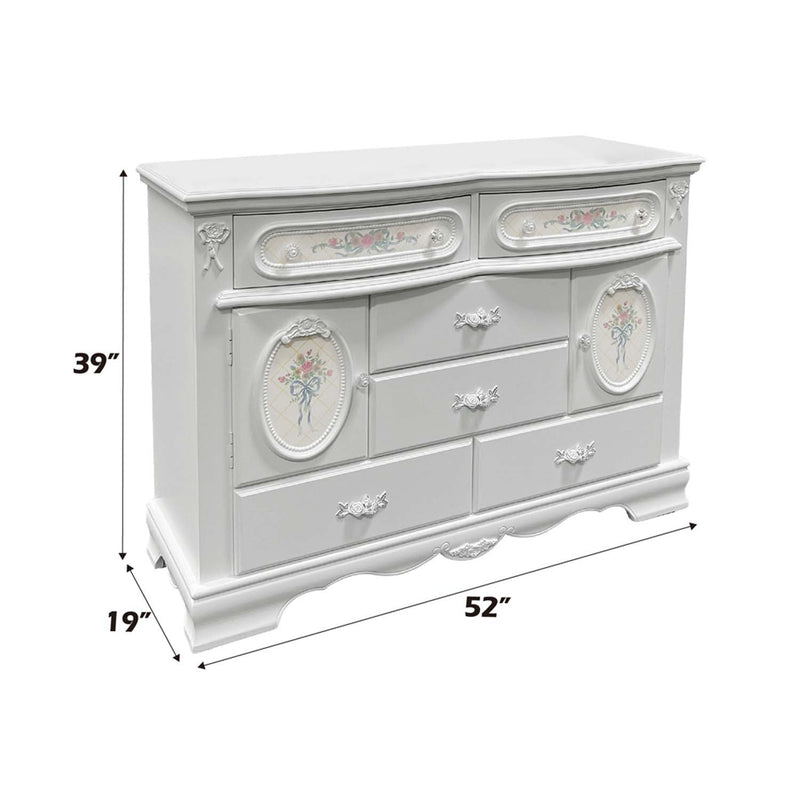 Flora 6 Drawers & 2 Door Dresser, White Finish Acme