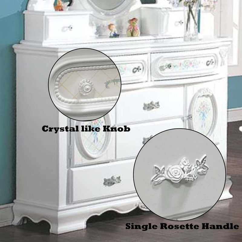 Flora 6 Drawers & 2 Door Dresser, White Finish Acme