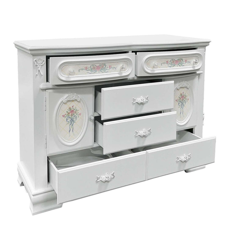 Flora 6 Drawers & 2 Door Dresser, White Finish Acme