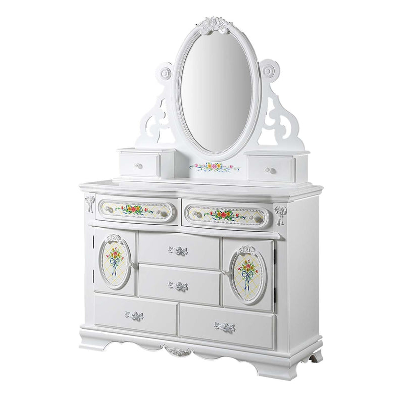 Flora 6 Drawers & 2 Door Dresser, White Finish Acme
