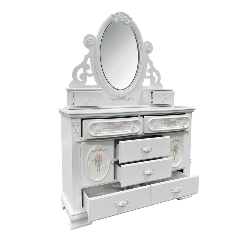 Flora 6 Drawers & 2 Door Dresser, White Finish Acme