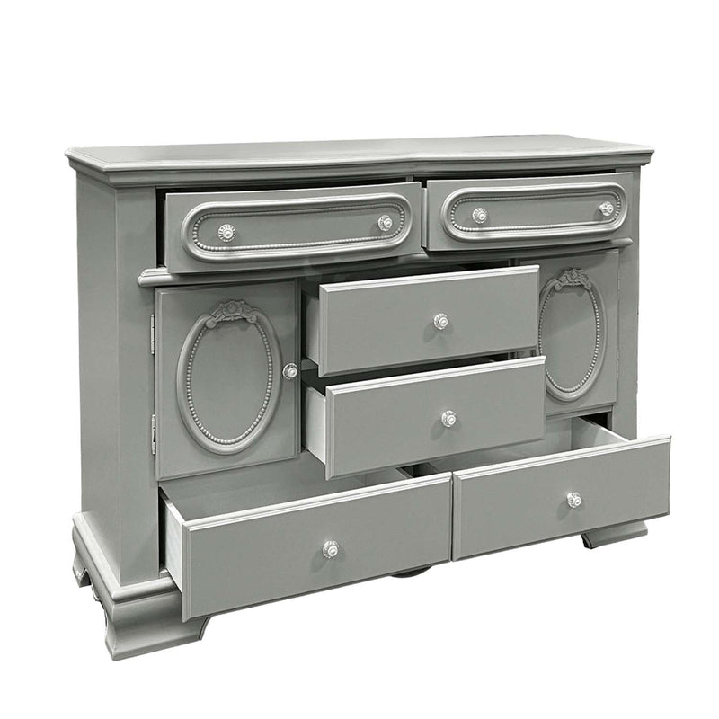 Flora 6 Drawers & 2 Doors Dresser, Gray Finish Acme