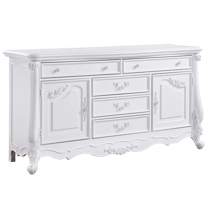 Latisha 5 Drawers & 2 Doors Dresser, White Finish Acme