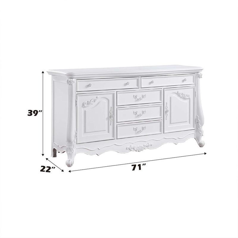Latisha 5 Drawers & 2 Doors Dresser, White Finish Acme