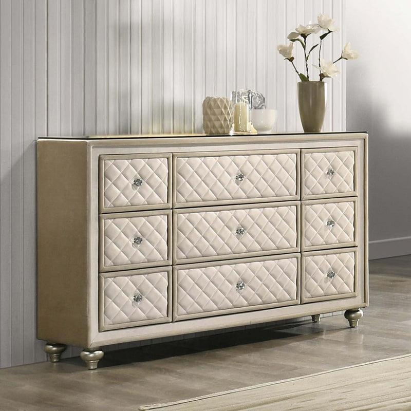 Lucienne 9 Drawers  Dresser, Beige Velvet Acme